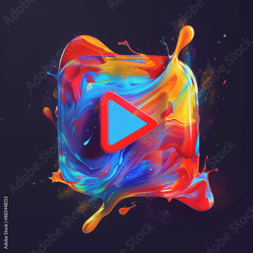 Vibrant Color Splash with Play Button in Digital Art Design
 photo