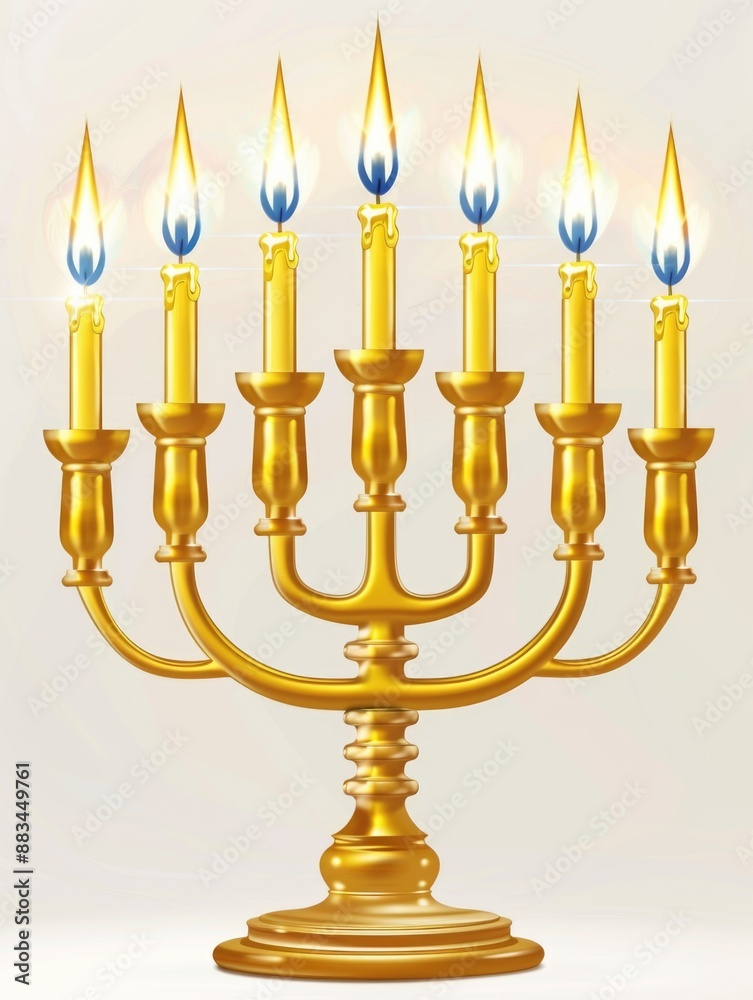 Golden Menorah with Five Lit Candles Golden Menorah with Five Lit Candles