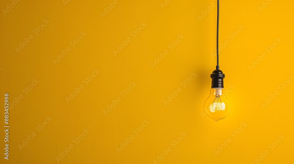 Edison-style Light Bulb Hanging Against Yellow Background