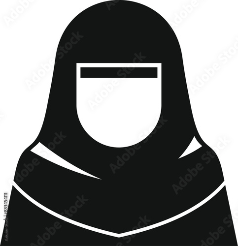 Simple muslim woman wearing traditional niqab covering her face icon