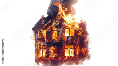 Burning house on transparent background photo