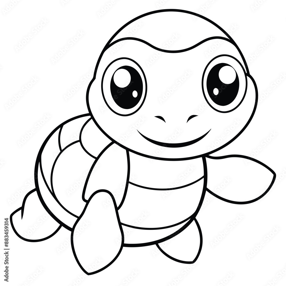 Fototapeta premium Cute Baby Turtle with Water Bubbles Underwater Coloring Page