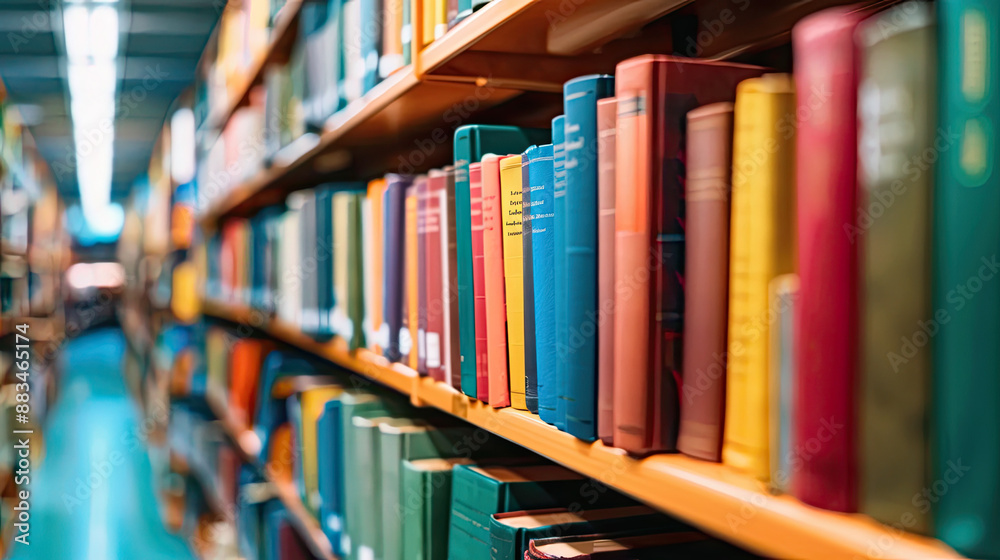 Books on Shelves in Library, Bookshelf in Library, Reading Room, Academic Study Space Books on Shelves in Library, Bookshelf in Library, Reading Room, Academic Study Space