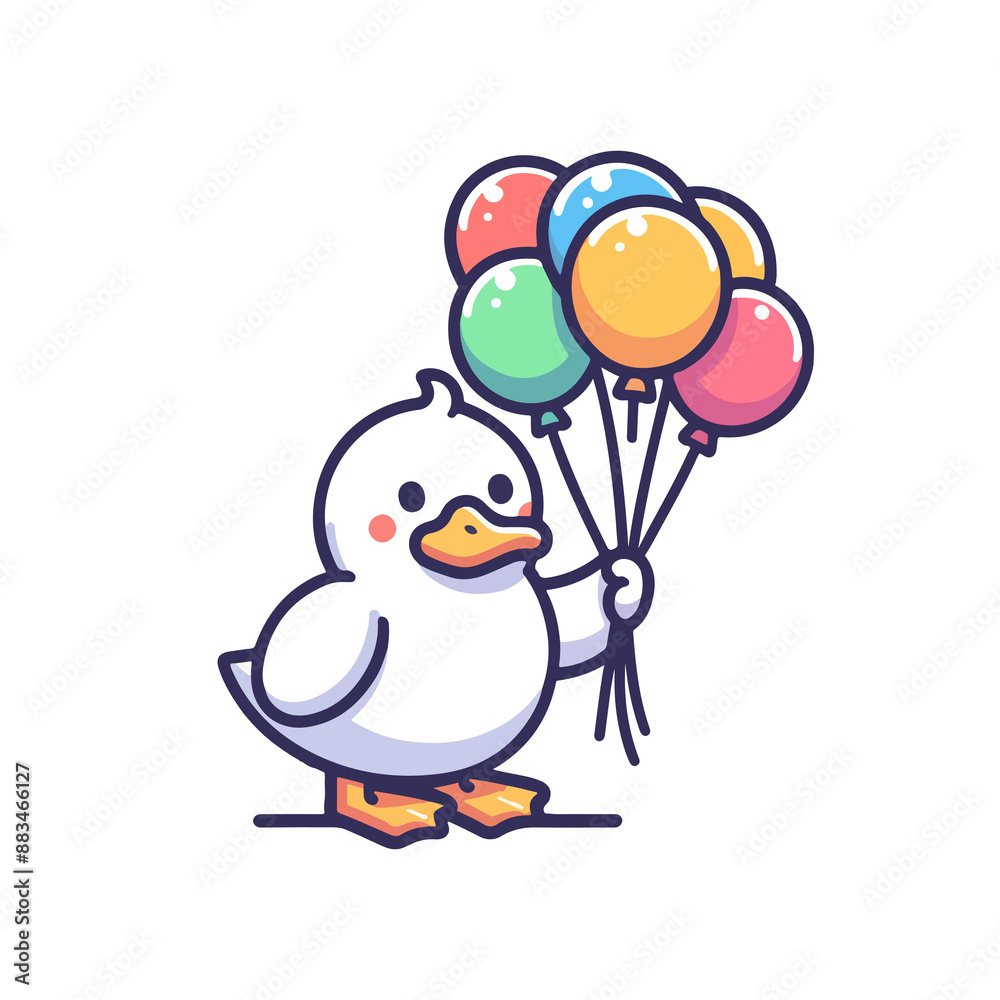cute duck holding balloon icon character cute duck holding balloon icon character