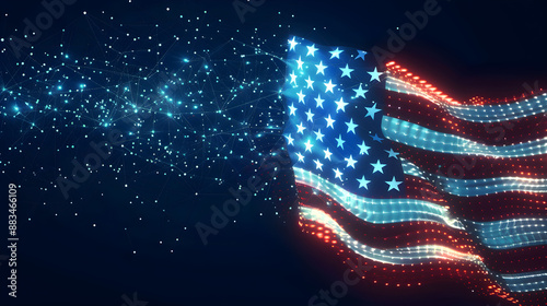 USA flag with a digital, technology concept. Ideal for 4th of July, Memorial Day, patriotic events. Vivid lights and futuristic vibes with copy space.