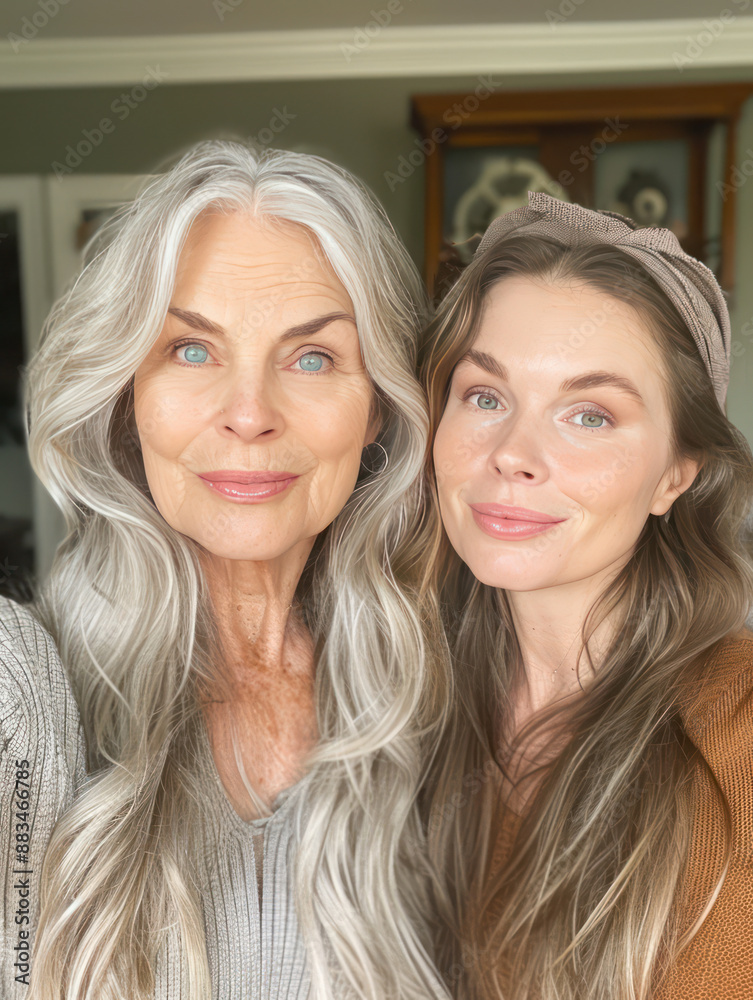 two older models middle age wearing long silver hairs , friends and buddy dress up , ready to go out two older models middle age wearing long silver hairs , friends and buddy dress up , ready to go out
