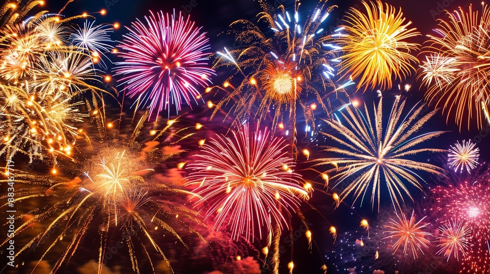 Dazzling fireworks light up the night sky in a mesmerizing display of color and light Dazzling fireworks light up the night sky in a mesmerizing display of color and light