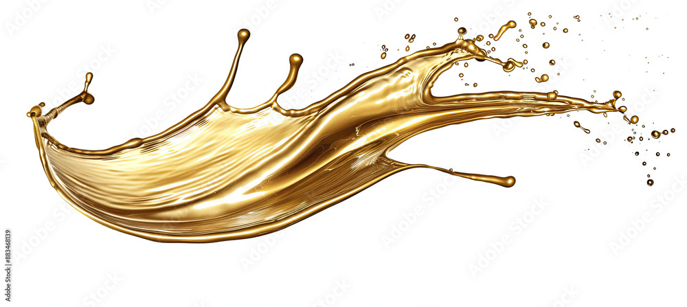 Fototapeta premium Luxury Gold Oil Wave Splash Isolated on White Background, Golden Liquid Texture, Luxury Oil Design Element, Shiny Metallic Wave, Elegant Fluid Art