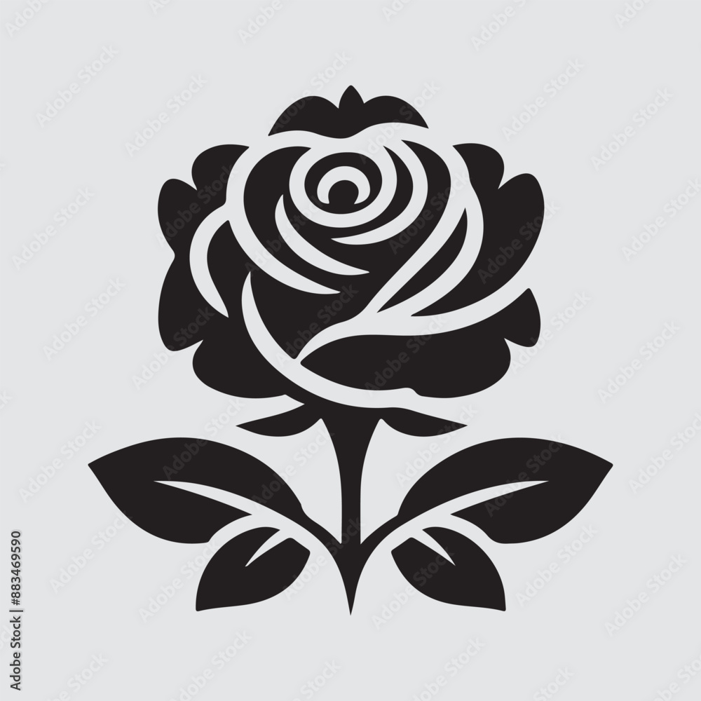 black and white Rose flower silhouette vector icon Art. black and white Rose flower silhouette vector icon Art.
