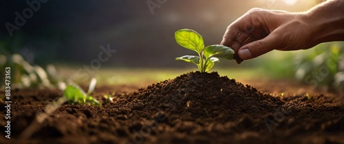 Wallpaper Mural Expert hand of farmer checking soil health before growth a seed of vegetable or plant seedling, Business or ecology concept, analyze complex data sets in real-time, with a digital interface overlaid o Torontodigital.ca