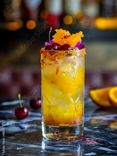 Whimsical Presentation of Blood Orange Soda Cocktail with Layers photo