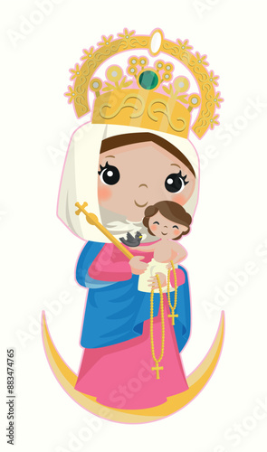 Illustration of the virgin of Chiquinquira, Colombia, our lady of chiquinquira, virgin with child jesus and dove, religion