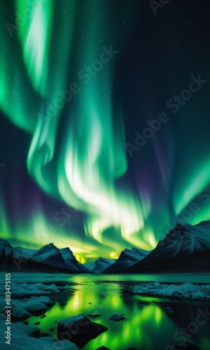 Beautiful aurora borealis northern lights in the sky over mountains