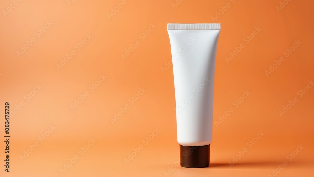 Mockup of a plain white cosmetic tube on an orange background for beauty product design Mockup of a plain white cosmetic tube on an orange background for beauty product design