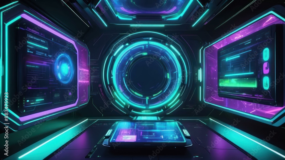 Scifi technology concept background with futuristic gadgets in a high tech control center Scifi technology concept background with futuristic gadgets in a high tech control center