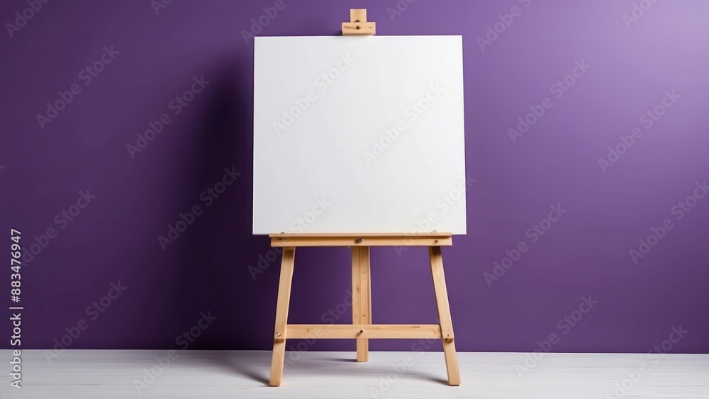 Empty white canvas on easel against a purple background, perfect for creative projects Empty white canvas on easel against a purple background, perfect for creative projects