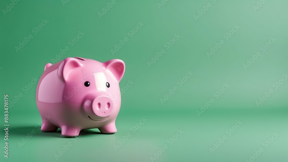 Pink piggy bank on a green background, perfect for finance related designs and concepts Pink piggy bank on a green background, perfect for finance related designs and concepts