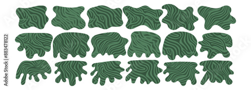 Green blob form, figure abstract bush. Graphic irregular blot color design amoeba, eco bubble shrubbery element. Splotch liquid melt fluid shrub, blotch uneven isolated. Asymmetric minimal spot set