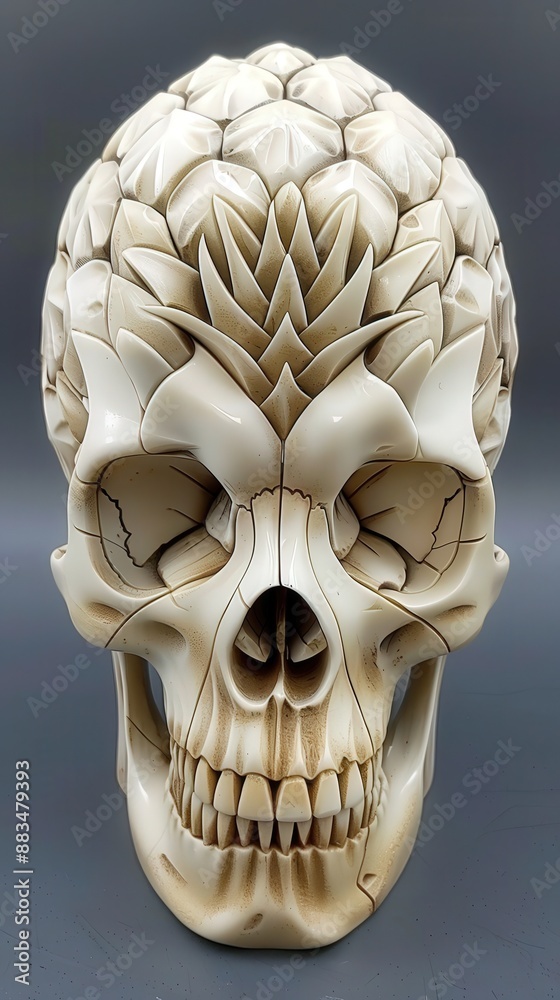 a skull made of a pineapple, stone ivory sculpture a skull made of a pineapple, stone ivory sculpture