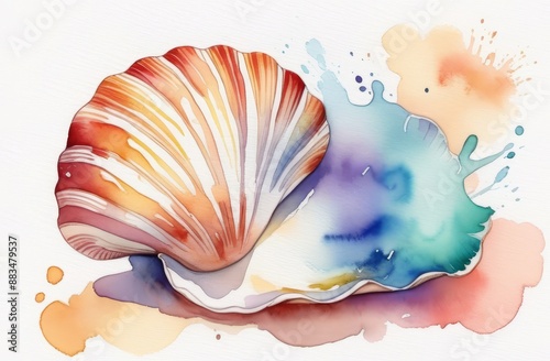 close up of beautiful colorful watercolor image of a shell photo