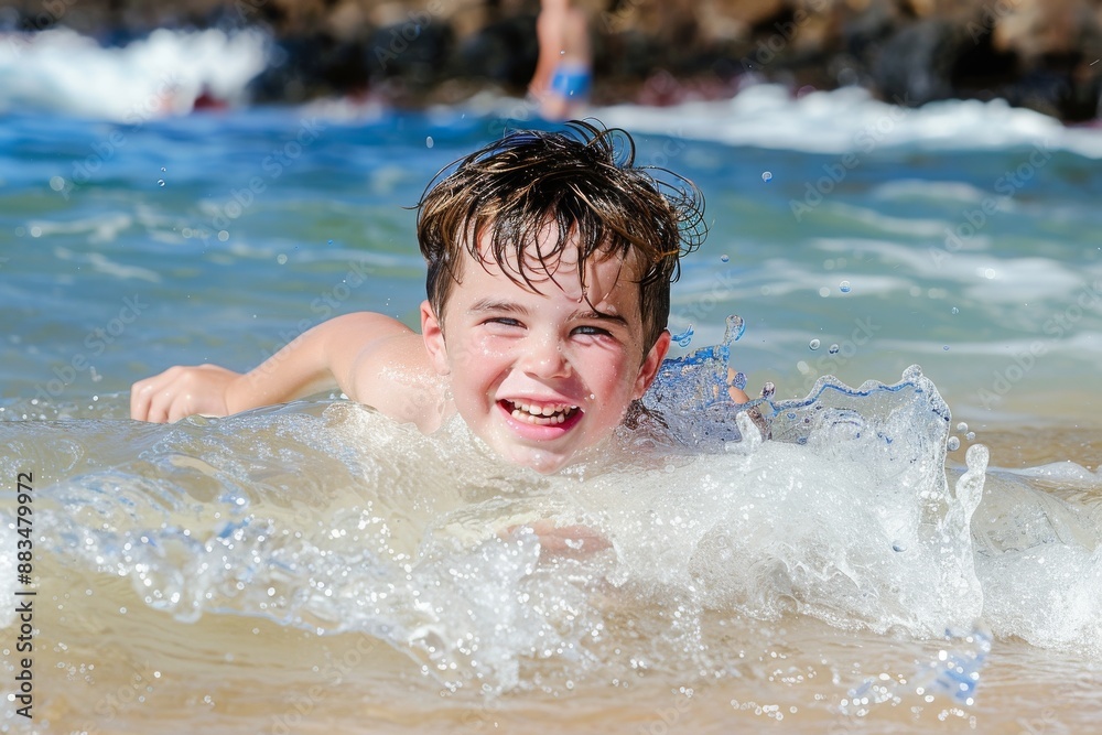 Happy young girl having fun playing on the beach - Soft focus on water drops. Beautiful simple AI generated image in 4K, unique. Happy young girl having fun playing on the beach - Soft focus on water drops. Beautiful simple AI generated image in 4K, unique.