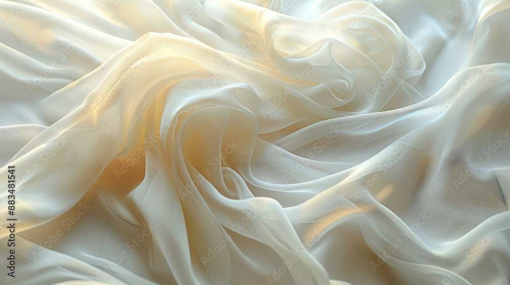 Obraz premium Elegant Flowing White Silk Fabric with Soft Folds and Gentle Waves in Natural Light