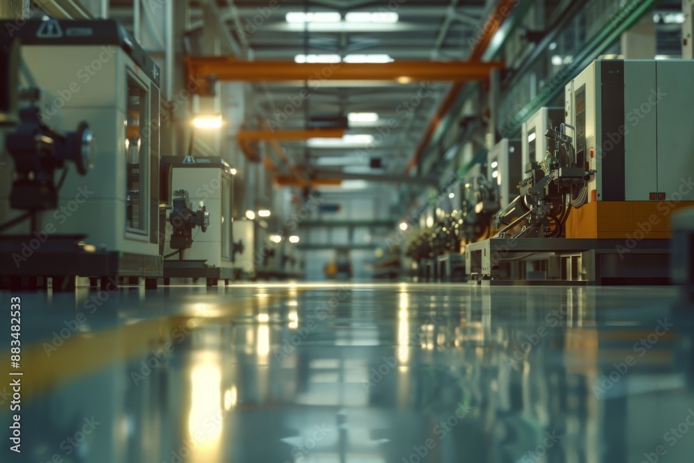 Fototapeta premium Industrial factory interior with CNC machines. Manufacturing and machinery concept