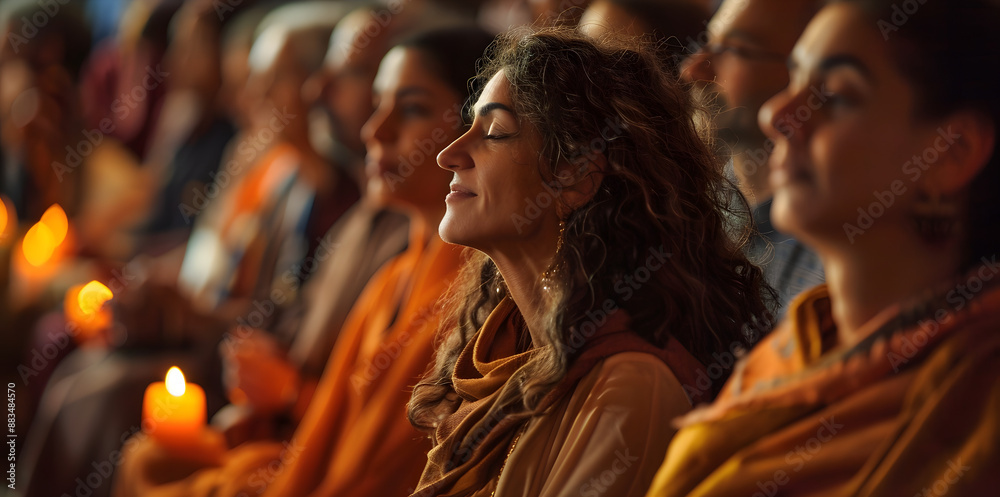 A religious congregation from different faiths coming together for an interfaith prayer service focused on environmental stewardship and A religious congregation from different faiths coming together for an interfaith prayer service focused on environmental stewardship and