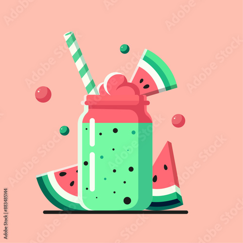 Fresh, juicy watermelon smoothie with ice cream and watermelon slices