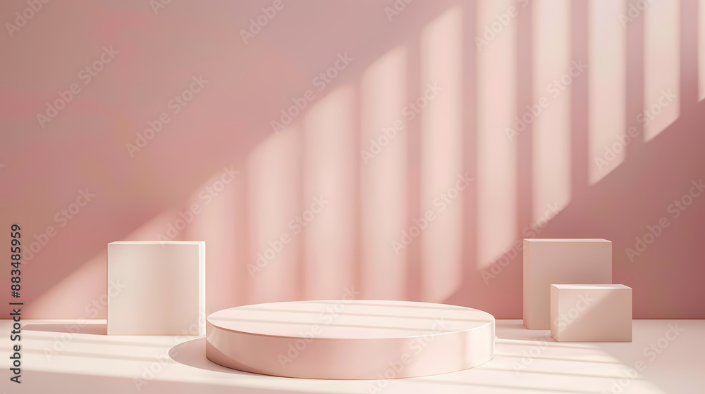 3D rendering of empty podium, pink background 3D rendering of empty podium, pink background