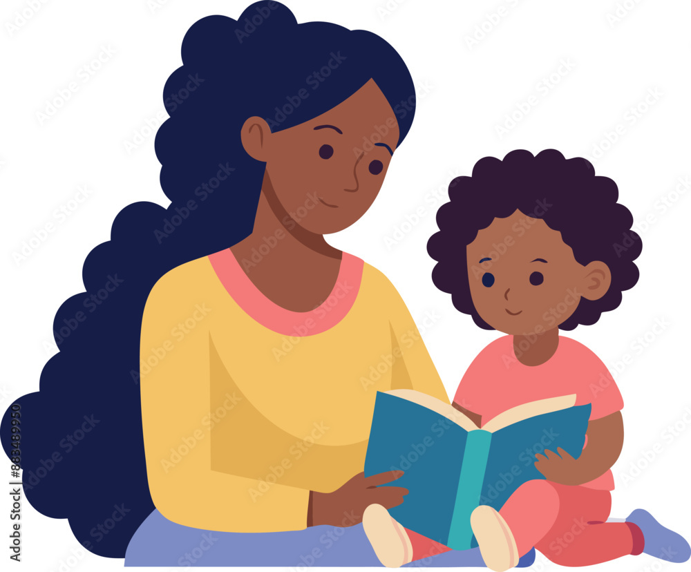 Mother and child reading together while sitting on the floor Mother and child reading together while sitting on the floor