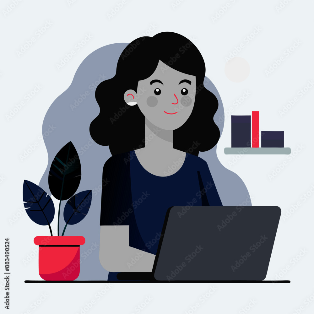 Art & Illustration laptop use by female Art & Illustration laptop use by female