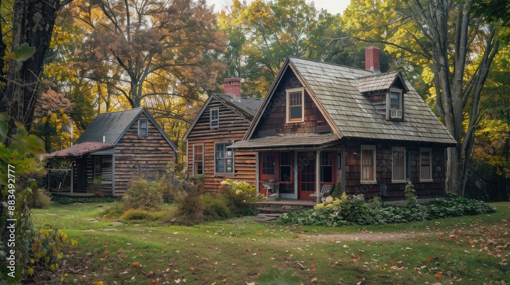 suburban farmhouse with a cozy, rustic cabin on the property, used for guests or as a writer's retreat suburban farmhouse with a cozy, rustic cabin on the property, used for guests or as a writer's retreat