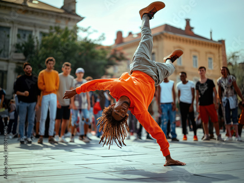 Jovens fazendo breakdance, um das últimas novas modalidades olímpicas photo