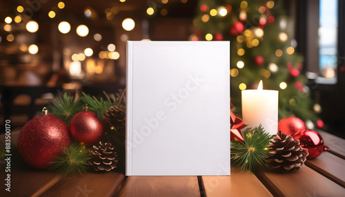 White cover of a magazine as a mock-up. Winter atmosphere. Christmas time.