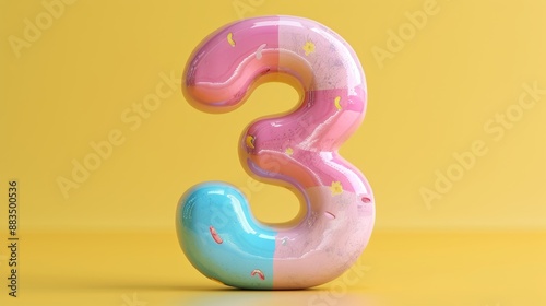 A cute colourful number 3 in a plain background