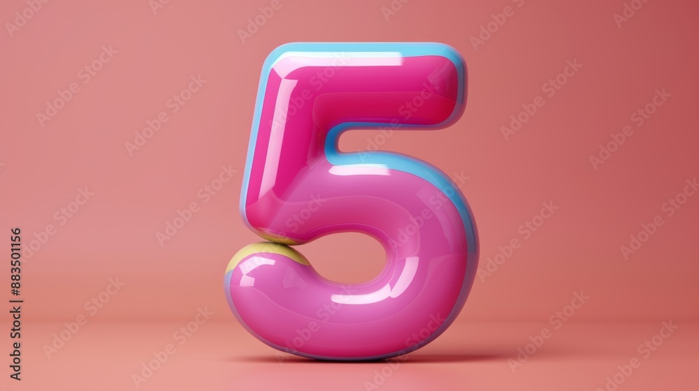 A cute colourful number 5 in a plain background