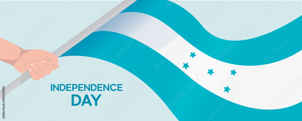 Obraz premium Honduras' national flag being raised by a strong hand. Independence day concept . Flat vector of hand with honduras flag.