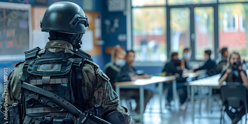 Responding to Emergency Police or Antiterrorist Intervention in School or Classroom. Concept Emergency Preparedness, School Safety, Crisis Response, Police Intervention, Classroom Security