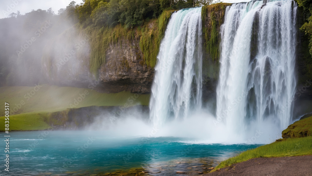 Majestic Waterfall Cascading into a Crystal Clear Pool Majestic Waterfall Cascading into a Crystal Clear Pool