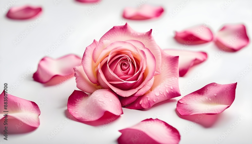 Fototapeta premium Pink gentle rose petals background top view. Floral background. Flower bouquet