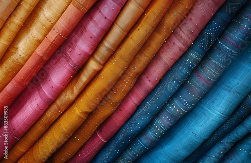 Colorful Fabric Swatches With Herringbone Pattern