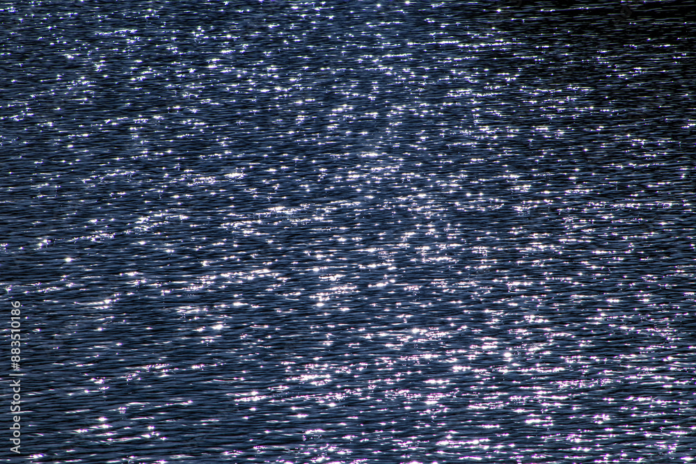Reflection of the sun in the water. Texture water ripples in detail on the lake in Brazil