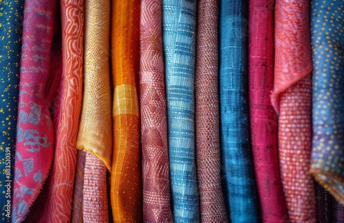 Colorful Fabric Swatches With Herringbone Pattern