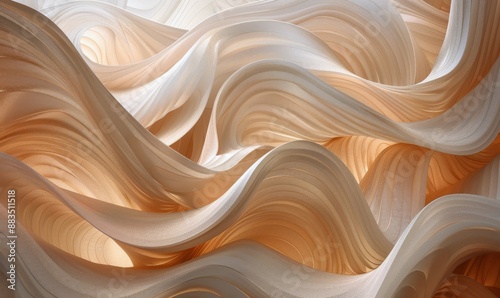 Abstract Wood Sculpture With Curved Lines and Subtle Orange Hues