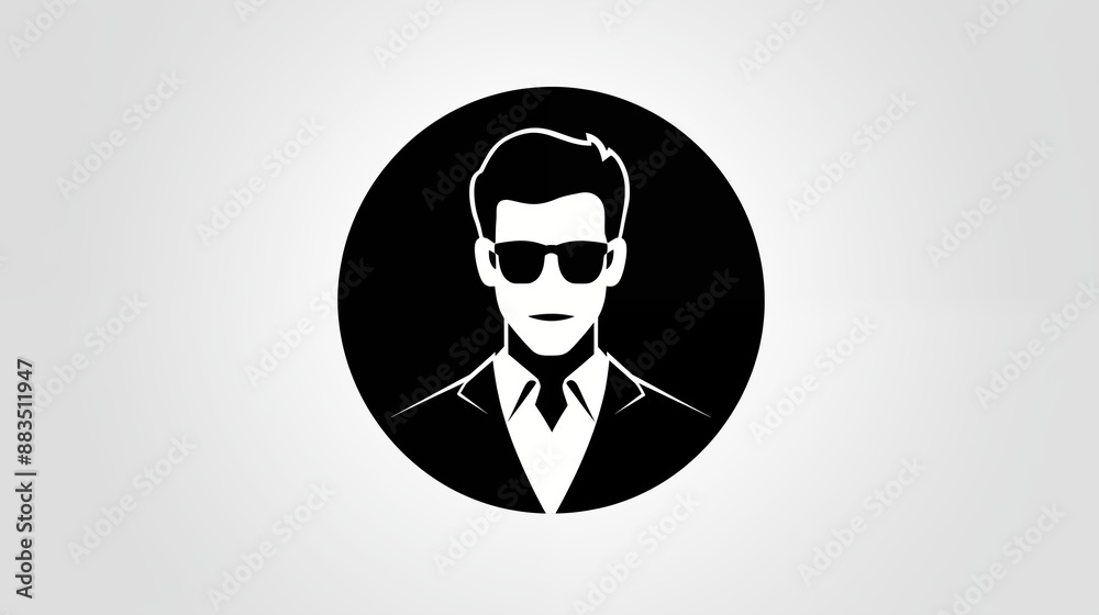 Black and white minimalist icon of a man in a suit with sunglasses Black and white minimalist icon of a man in a suit with sunglasses