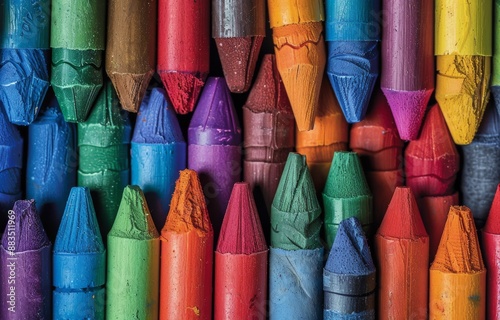 A Row Of Colorful Crayons Ready For Art