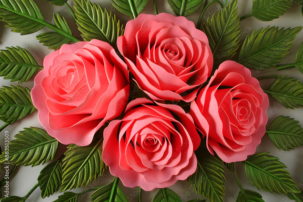 Obraz premium Gorgeous pink roses with verdant foliage.