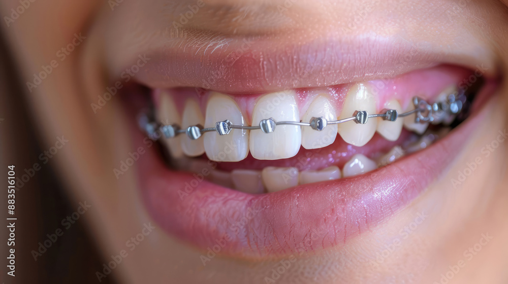 Obraz premium Smile with Braces cheerful undergoing orthodontic treatment for teeth correction