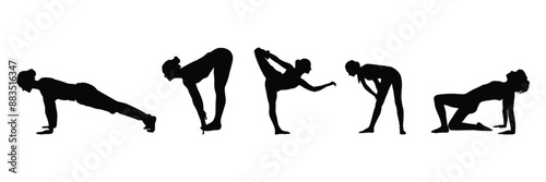 Set of Fitness woman icon collection. Women silhouettes. Collection of yoga poses symbol. Vector Illustration.